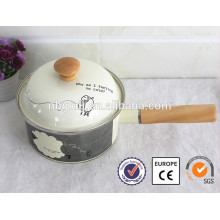 Eco-friendly ,SGS enamel titanium cookware with wooden handle